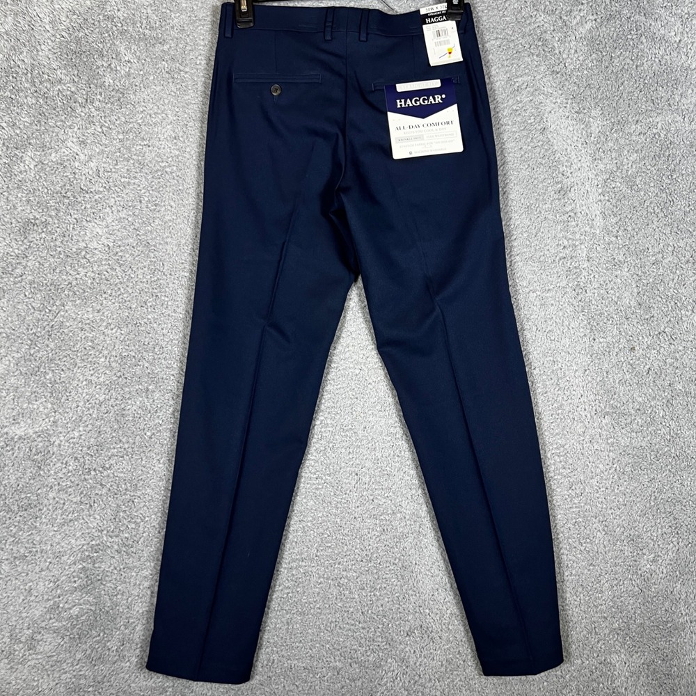 Haggar Dress Pants Mens 30x30 Straight Fit Blue Comfort Flex Business Office NEW - Picture 3 of 11